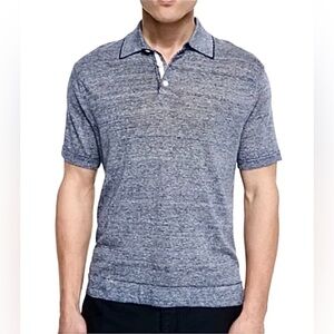 Rag & Bone Polo Knit Shirt Cotton Linen Blend Men's Sz Medium Heather Blue Gray